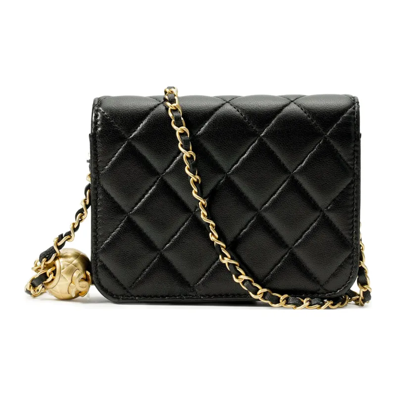 CHANEL Little Golden Ball Sheepskin Coin Purse, Fanny Pack, Shoulder Bag, Crossbody Bag Women's Black-3