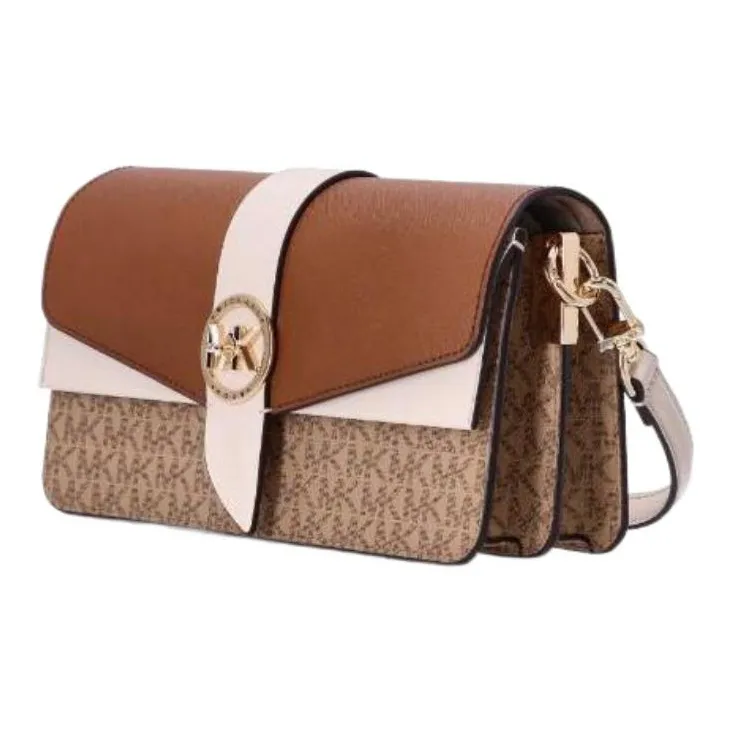 MICHAEL KORS Greenwich Leather Paneled Canvas Portable Crossbody Bag, Shoulder Bag Women's Light Umber-1