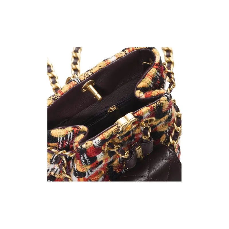 CHANEL Wool Twill Soft Woolen Combo Backpack, Backpack Trumpets Women's Deep Purple & Orange & Multicolor-3