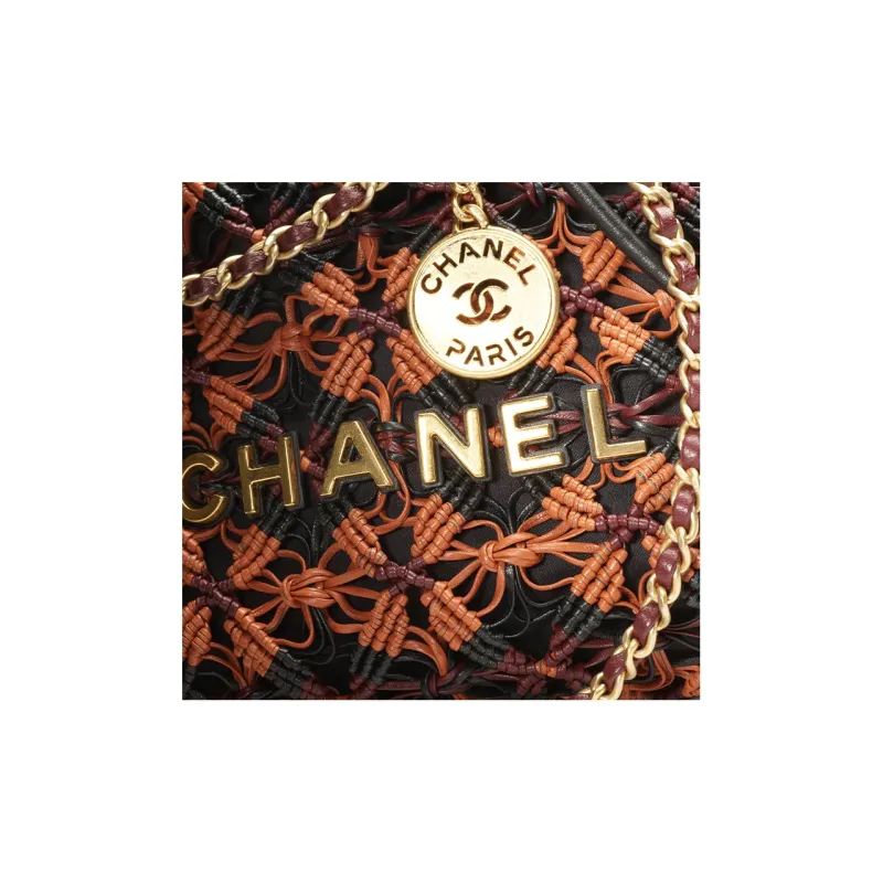 CHANEL 22Bag Calfskin Shoulder Bag, Crossbody Bag Mini Women's Light Brown & Burgundy & Black-3
