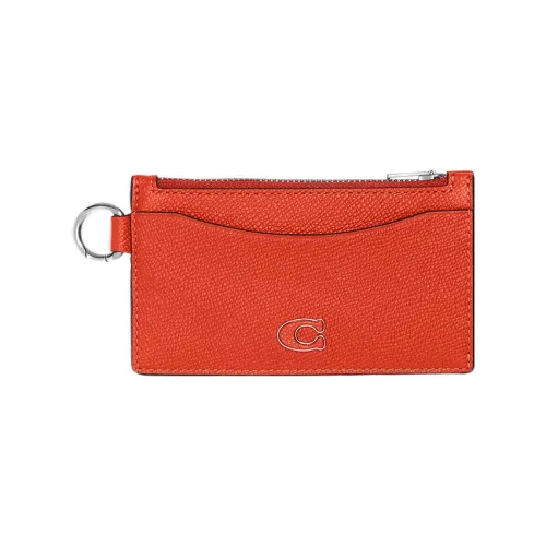 COACH Card Case Leather Wallet, Card Holder Women's Orange
