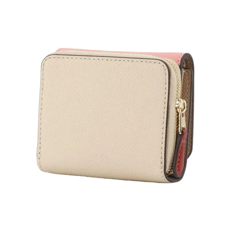 COACH Trifold Wallet Cross-Stitch Leather Clutches Card Holder Wallet Small Size Women's Candy Pink-1