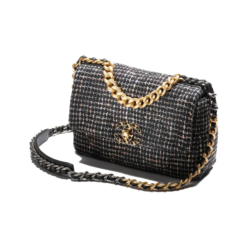 CHANEL 19Bag Cotton Twill Soft Woolen Shoulder Bag, Crossbody Bag Trumpets Women's Black/Pink/Gray/Multicolor-1
