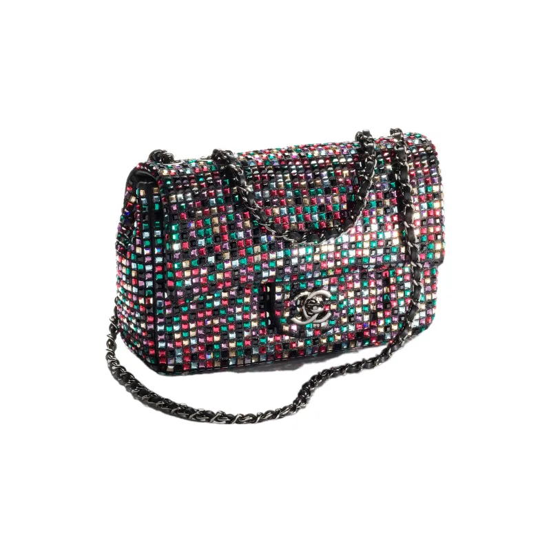 CHANEL Lambskin Crystal Flap Bag, Shoulder Bag, Crossbody Bag Mini Women's Multicolor-1