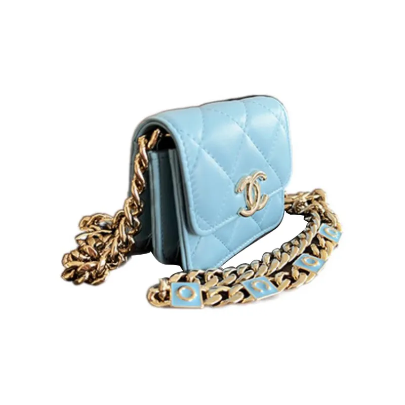 CHANEL 22SS Sheepskin Clutch, Shoulder Bag, Crossbody Bag Women's Blue-1