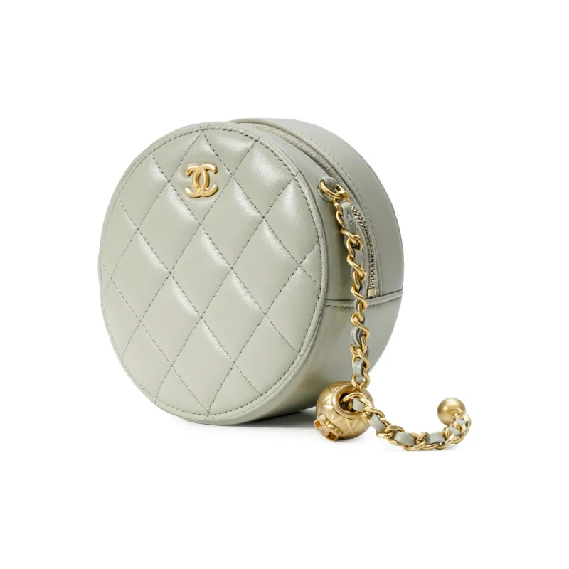 CHANEL Sheepskin Round Bag, Crossbody Bag, Shoulder Bag Women's Gray-1