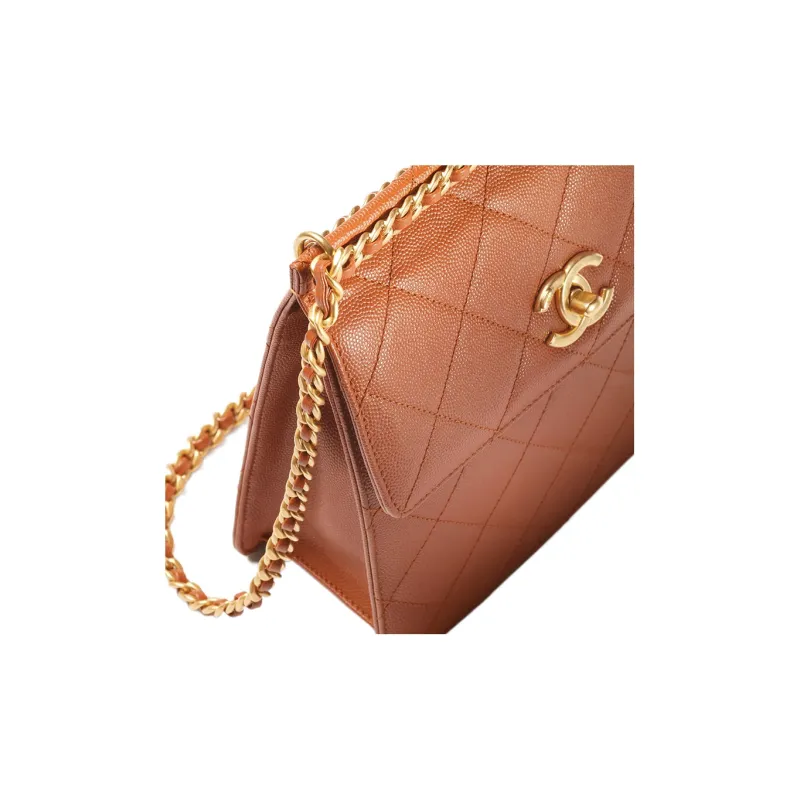 CHANEL Grain Embossed Calfskin Backpack Women's Light Brown-3