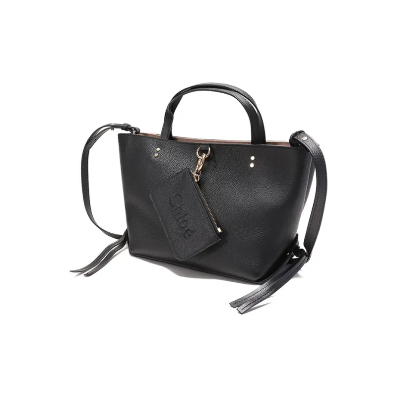 Chloe Cow Leather Tote Bag, Shopping Bag, Shoulder Bag, Handbag Trumpets Women's Black-1