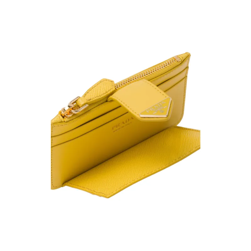 PRADA Saffiano Leather Card Holder Card Holder Women's Yellow-2