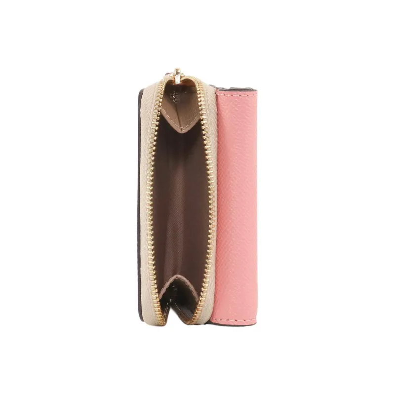 COACH Trifold Wallet Cross-Stitch Leather Clutches Card Holder Wallet Small Size Women's Candy Pink-2