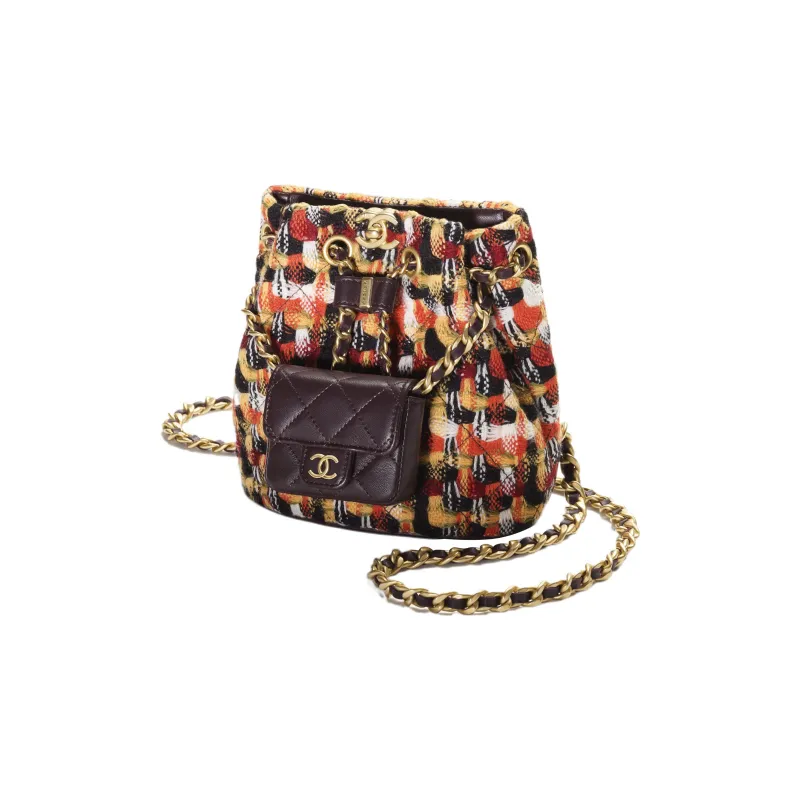 CHANEL Wool Twill Soft Woolen Combo Backpack, Backpack Trumpets Women's Deep Purple & Orange & Multicolor-1