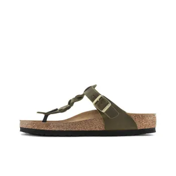 Birkenstock Gizeh Braided Oiled Leather Narrow Fit Sandals 'Olive Green' Women's