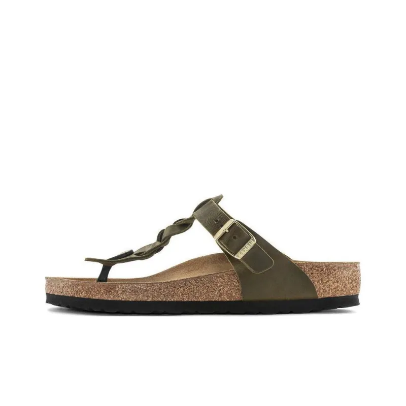 Birkenstock Gizeh Braided Oiled Leather Narrow Fit Sandals 'Olive Green' Women's-0