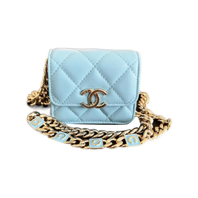 CHANEL 22SS Sheepskin Clutch, Shoulder Bag, Crossbody Bag Women's Blue-0