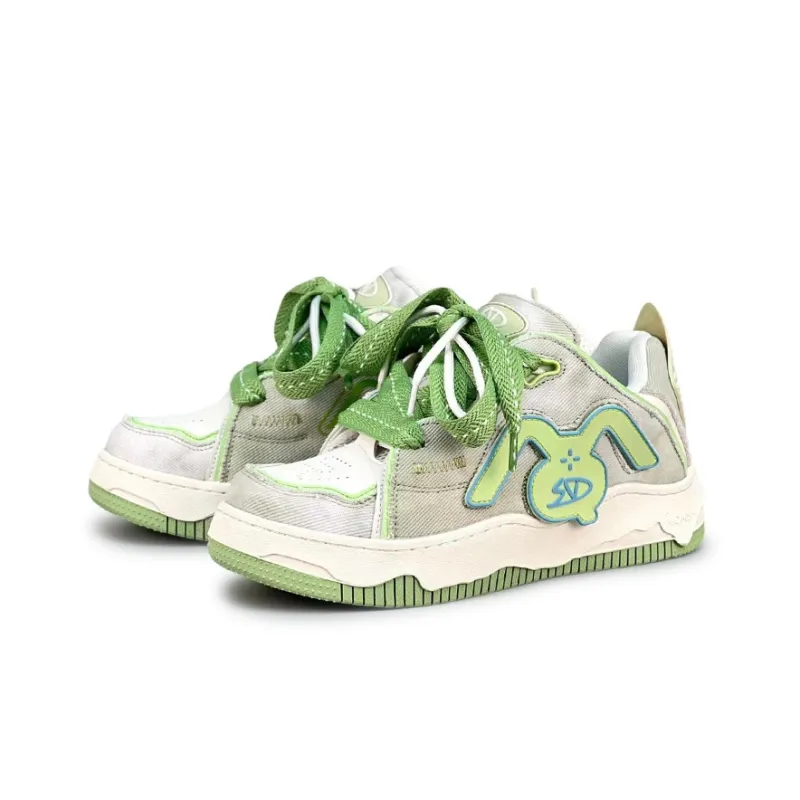 LuzaoT SUPER DRAG Puffy Shoes Stylish Skateboarding Shoes Unisex Denim Green-2