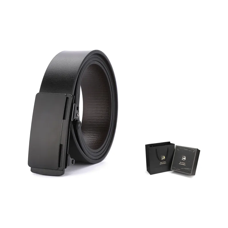 XXOFF Minimalist Style Dark Metal No Tooth Automatic Buckle PU Leather Belts Men's Gothic Black-1