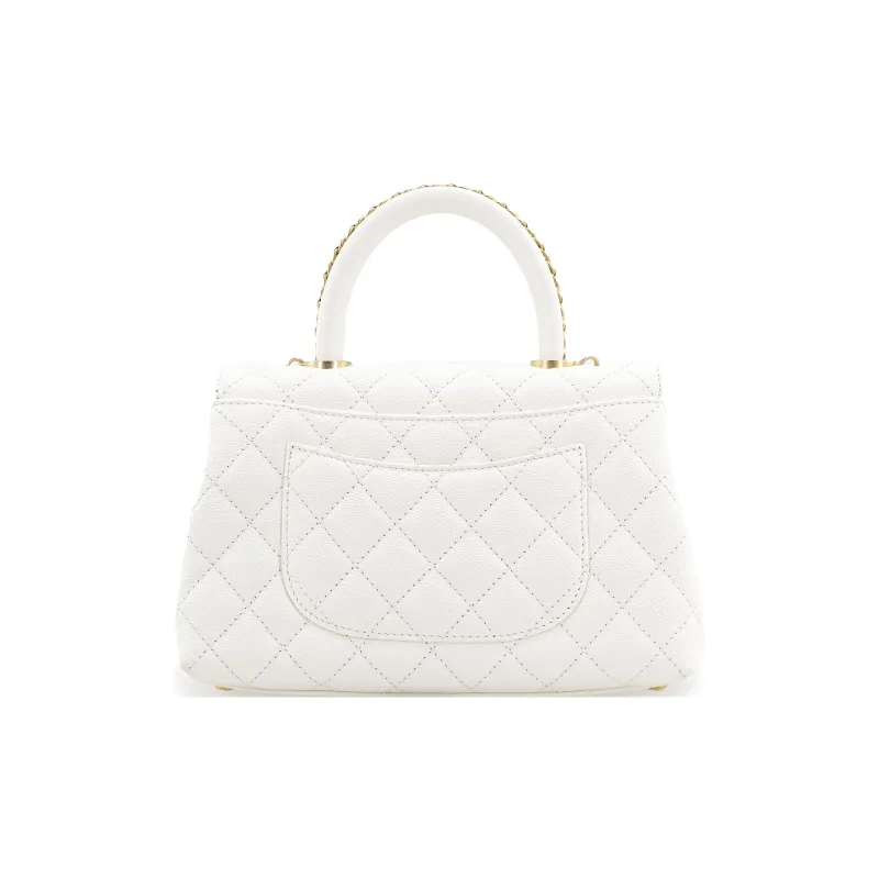 CHANEL Coco Handle Cow Leather Handbag, Shoulder Bag, Crossbody Bag Trumpets Women's White-2