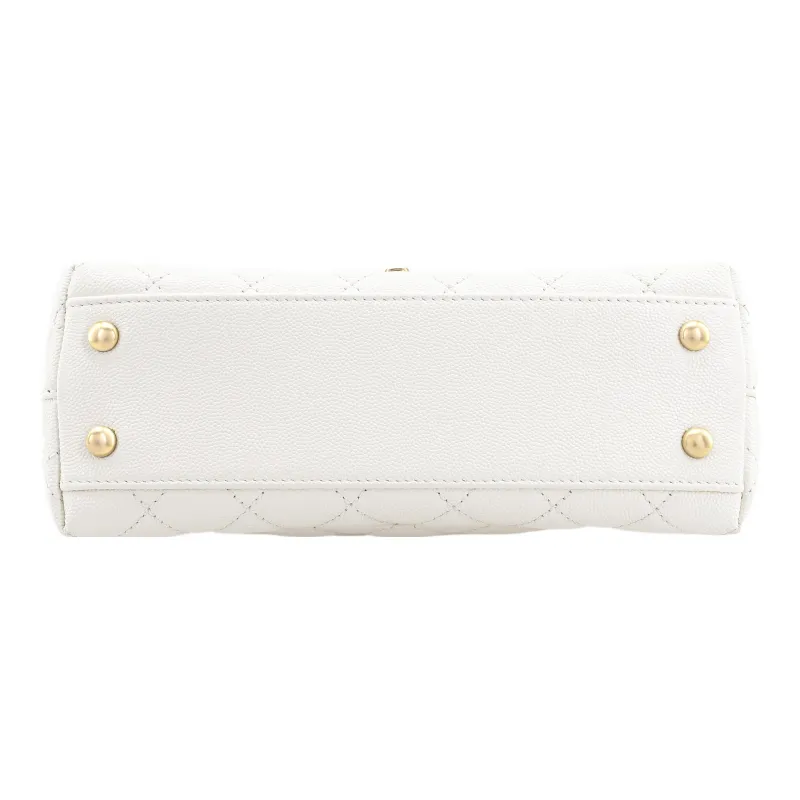 CHANEL Coco Handle Cow Leather Handbag, Shoulder Bag, Crossbody Bag Trumpets Women's White-3