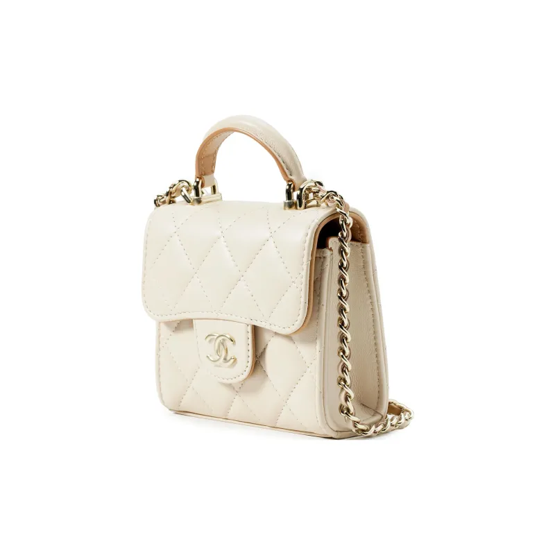 CHANEL Sheepskin Shoulder Bag, Crossbody Bag Women's Beige & Brown-1
