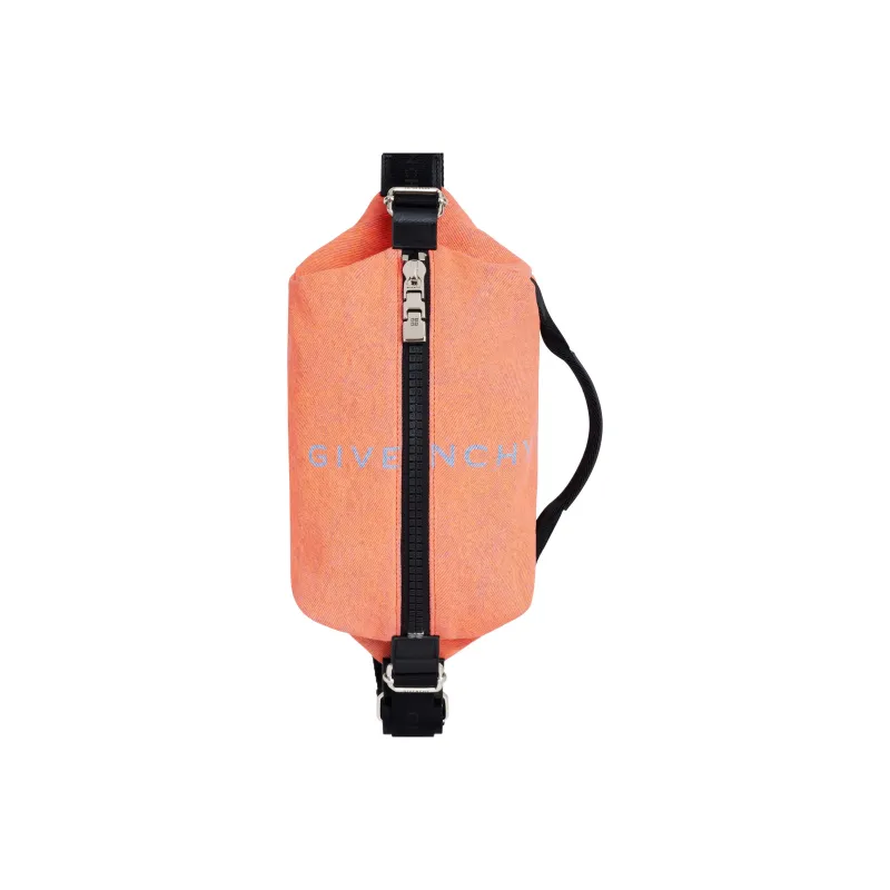 GIVENCHY G-Zip Spray Paint Denim With Cotton Sling Bags One Shoulder Crossbody Fanny Pack Men's Bright Orange-3