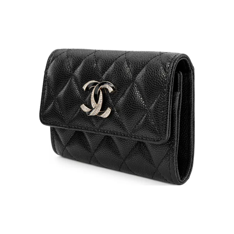 CHANEL Crystal Enamel Cc Logo Flap Card Holder Black AP3342-1
