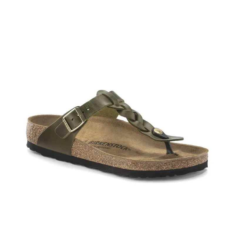 Birkenstock Gizeh Braided Oiled Leather Narrow Fit Sandals 'Olive Green' Women's-1