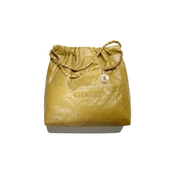 CHANEL 22Bag Pleated Cow Leather Bucket Bag Handbag Shoulder Bag Women's Khaki Green