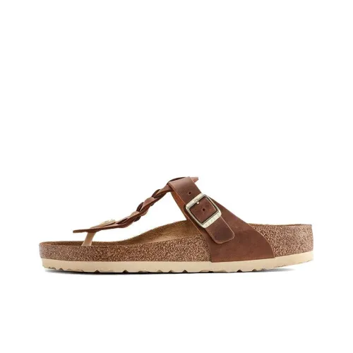 Birkenstock Gizeh Braided Waxy Leather Narrow Fit Sandals 'Cognac' Women's