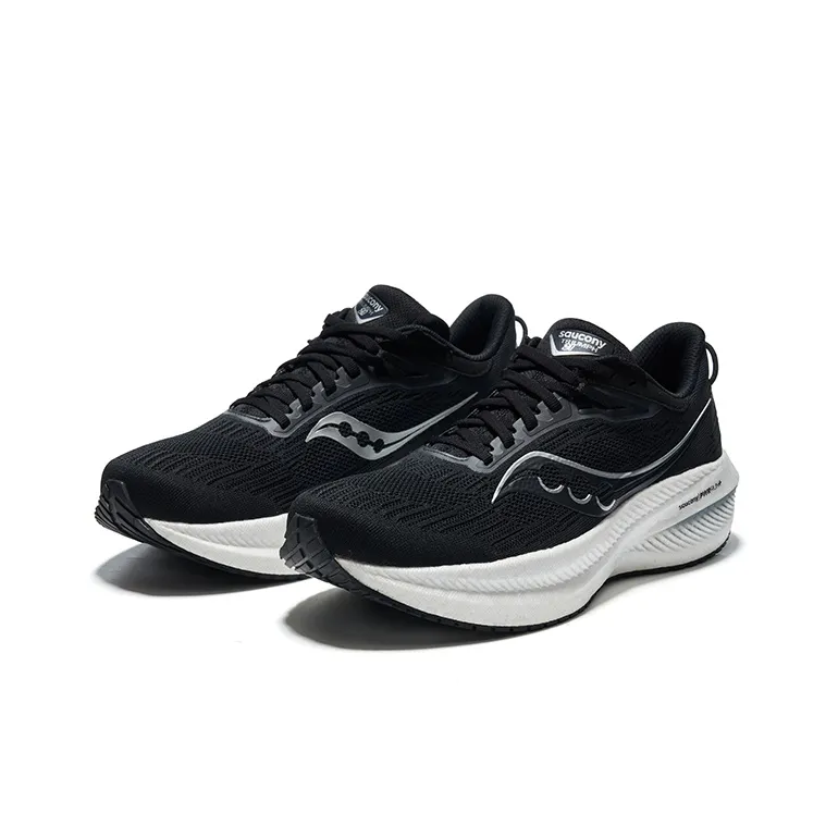 Saucony Triumph 21 Cushioned Wear Resistant Breathable Low Top Marathon Running Shoes Men's Black White-2