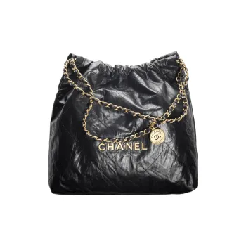 CHANEL Wrinkled Cow Leather Bucket Bag, Handbag, Shoulder Bag Women's Black