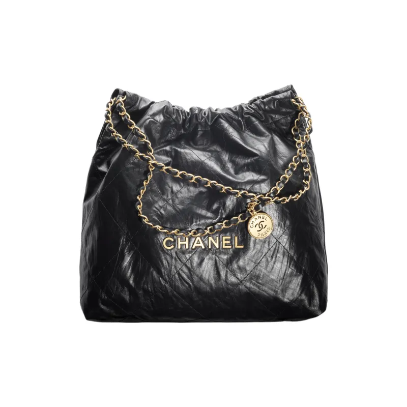 CHANEL Wrinkled Cow Leather Bucket Bag, Handbag, Shoulder Bag Women's Black-0