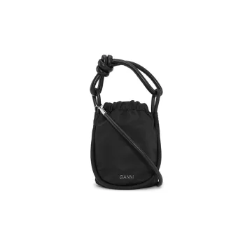 GANNI Leather Detail Bucket Bag Handbag Shoulder Bag Crossbody Bag Small Size Women's Black