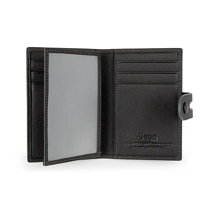 Jeep Top Grain Cow Leather Leather Clip Wallet Card Holder Regular Men's Black-1