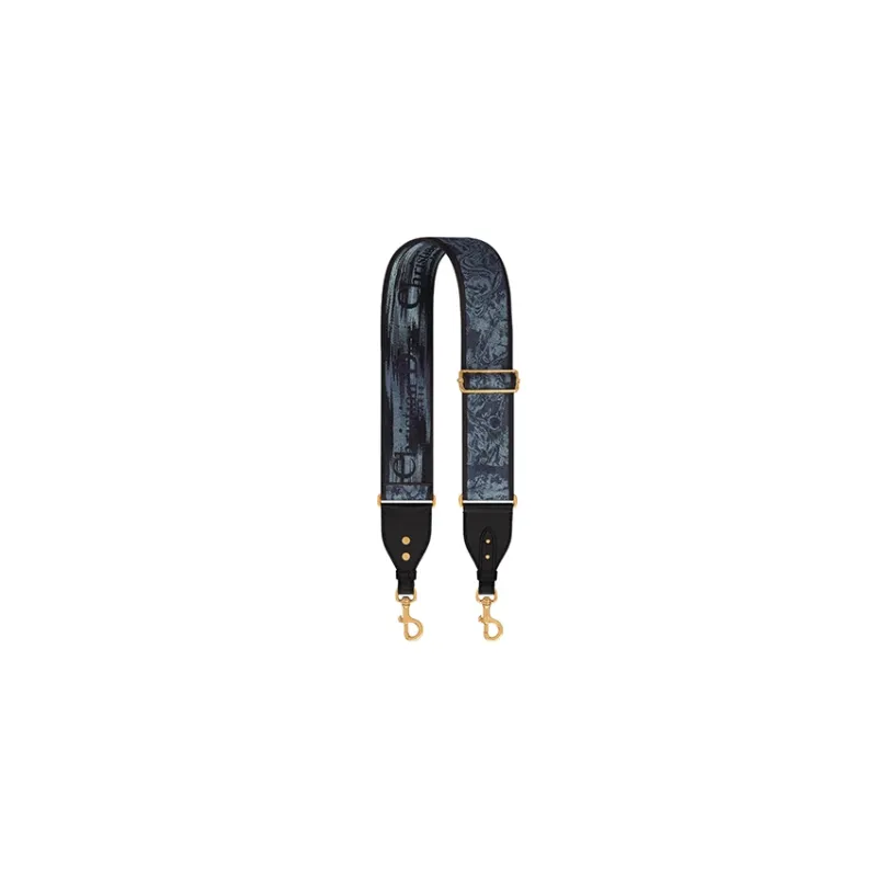 DIOR Embroidered Calfskin Bag Straps Women's Denim Blue-0
