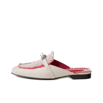 HERMES Oz Closed Toe Slippers Women's Beige Red