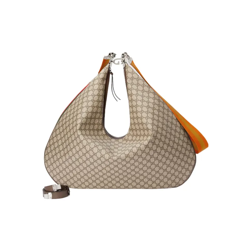 GUCCI Attache Canvas With Leather Crescent Bag Messenger Bag Portable Crossbody Bag Shoulder Bag Men's Brown-1