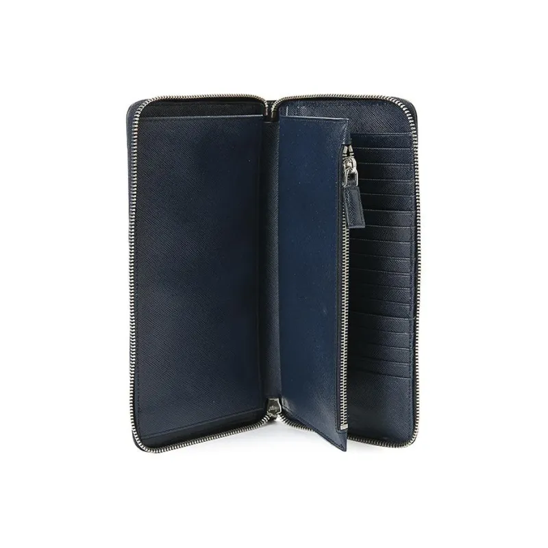 PRADA Cross Grain Cow Leather Clutches Wallets Large Size Men's Dark Blue-3