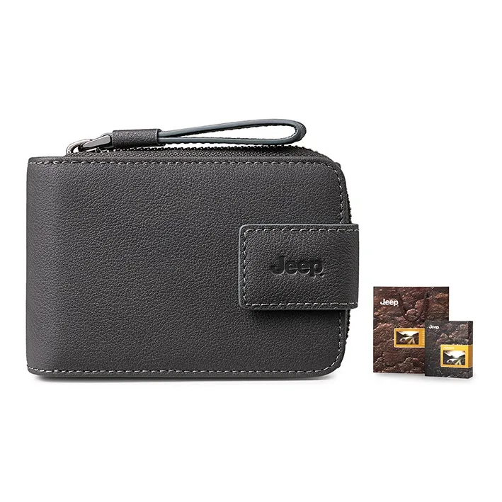 Jeep Top Grain Cow Leather Genuine Leather Leather Clip Wallet Card Holder Regular Men's Gray-0