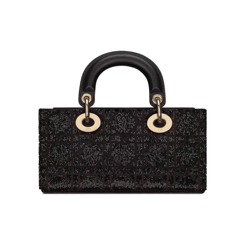 DIOR Lady D JOY Cotton Beaded Embroidery Lady Dior Bag, Shoulder Bag, Crossbody Bag, Handbag Small Size Women's Black-3
