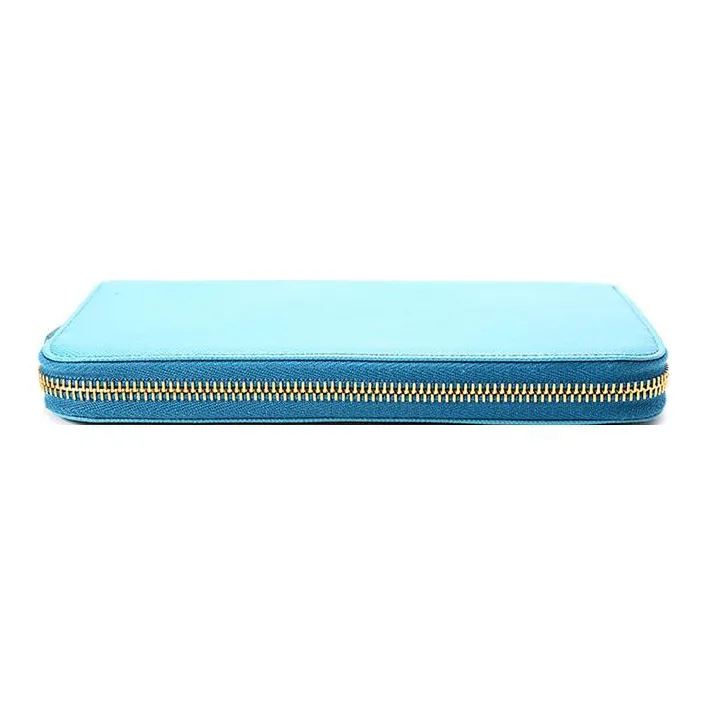 PRADA Cross Grain Cow Leather Wallet Large Size Women's Light Blue-3