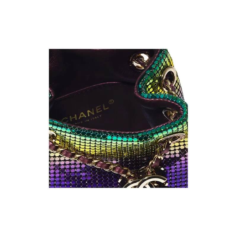CHANEL Faded Metal Mesh Bucket Bag, Drawstring Bag, Shoulder Bag, Crossbody Bag Mini Women's Multicolor-2