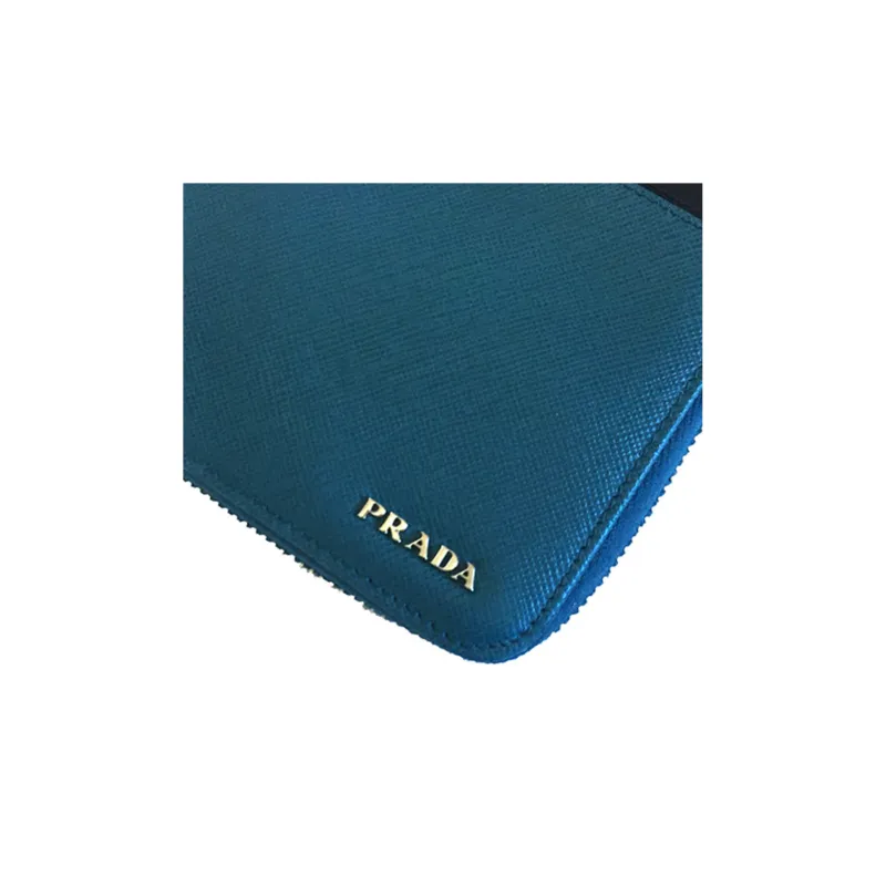 PRADA Cross Grain Cow Leather Long Wallet Clutch Large Size Men's Jasper+Black/Red Stripes-4