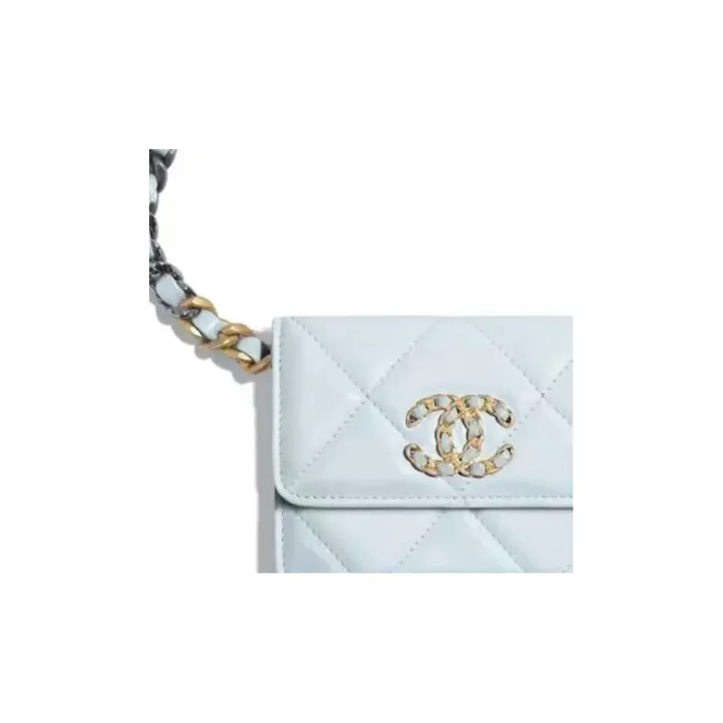 CHANEL 19Bag Diamond Pattern Fanny Pack Women's Light Blue-1