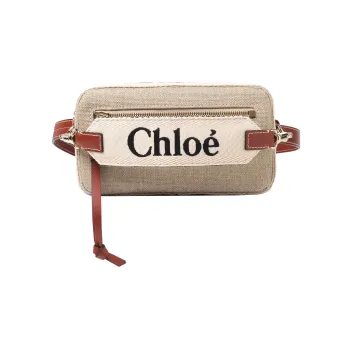 Chloe Woody Linen Canvas Bag Fanny Pack Women's Tan