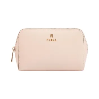 Furla Cow Leather Makeup Box Clutch Medium Size Women's Pink