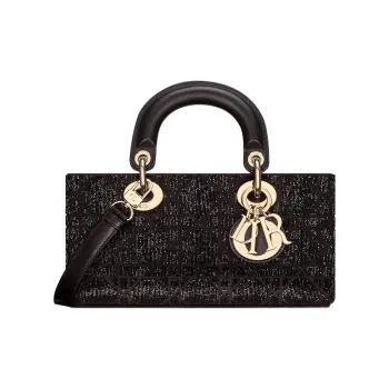 DIOR Lady D JOY Cotton Beaded Embroidery Lady Dior Bag, Shoulder Bag, Crossbody Bag, Handbag Small Size Women's Black
