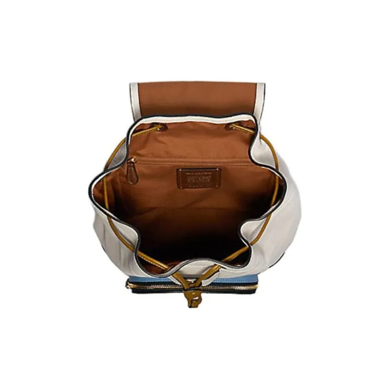 COACH Jes Pebbled Leather Backpack Large Size Women's Ivory Grey With Blue Accents Black-4