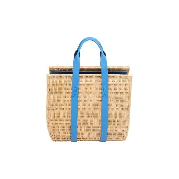 HERMES Wicker Basket Calfskin Wicker Tote Bag Shopping Bag Handbag Extra Large Women's Heaven Blue/Brighton Blue