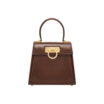 FERRAGAMO Matte Calfskin Shoulder Bag, Crossbody Bag, Handbag Small Size Women's Chocolate Brown