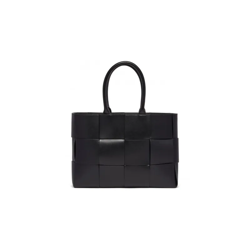 Bottega Veneta Leather One Shoulder Handbags Medium Size Men's Black-3